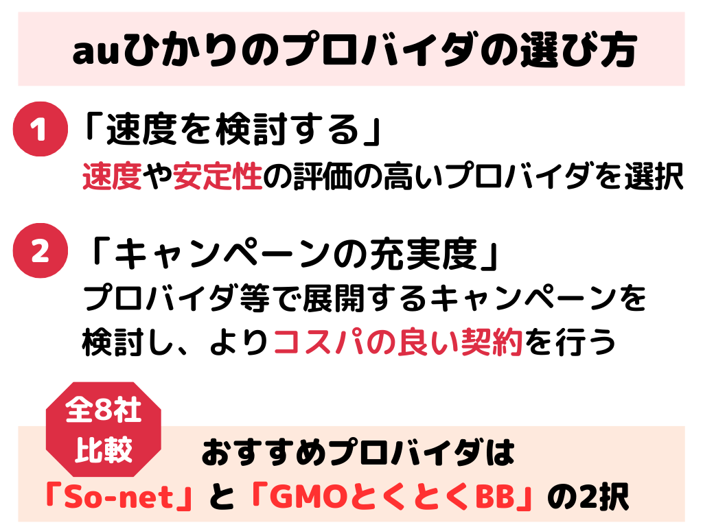 auひかりのプロバイダの選び方
