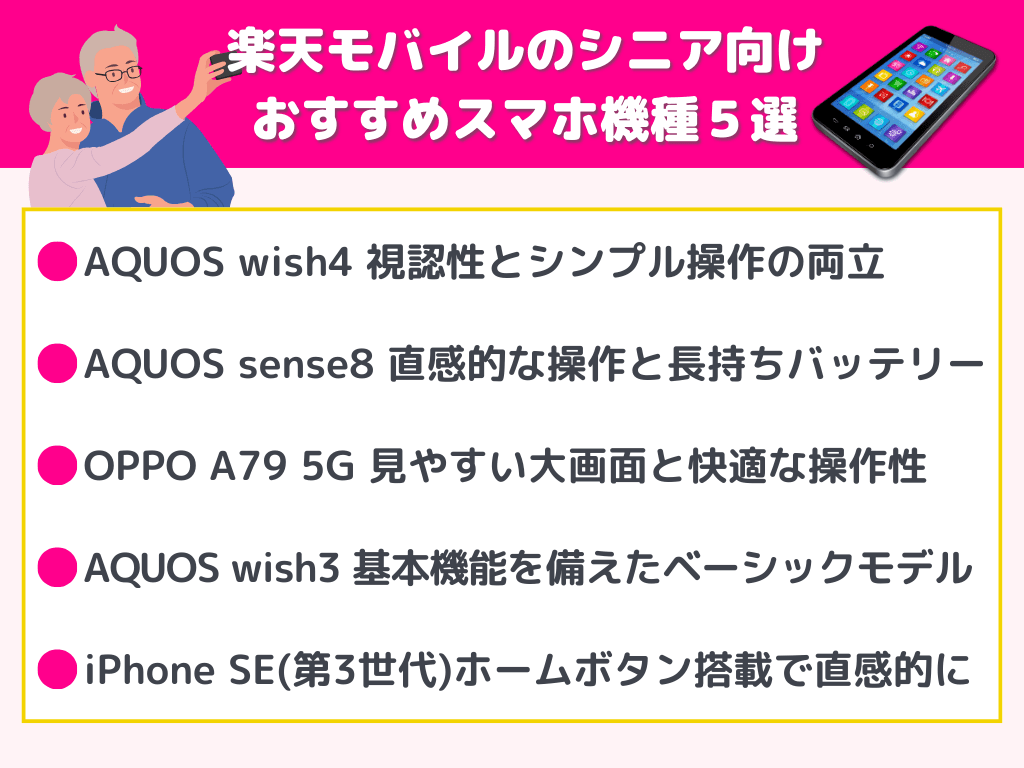 楽天モバイルのシニア向けおすすめスマホ機種５選