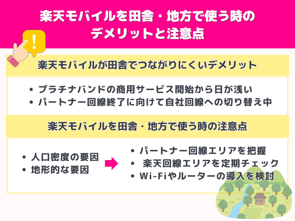 楽天モバイルを田舎・地方で使う時のデメリットと注意点
