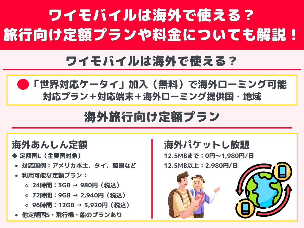 ワイモバイルは海外で使える?旅行向け定額プランや料金についても解説!