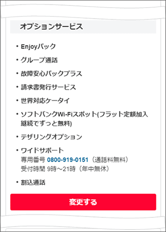 オプションサービス確認画面