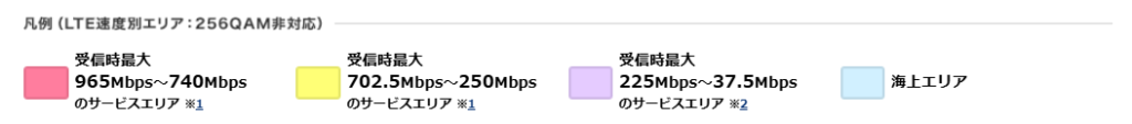 LTEエリアの速度別の凡例_256QAM非対応