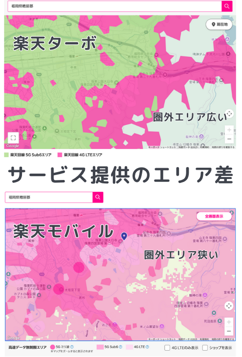 楽天ターボと楽天モバイルのサービスエリアの違い