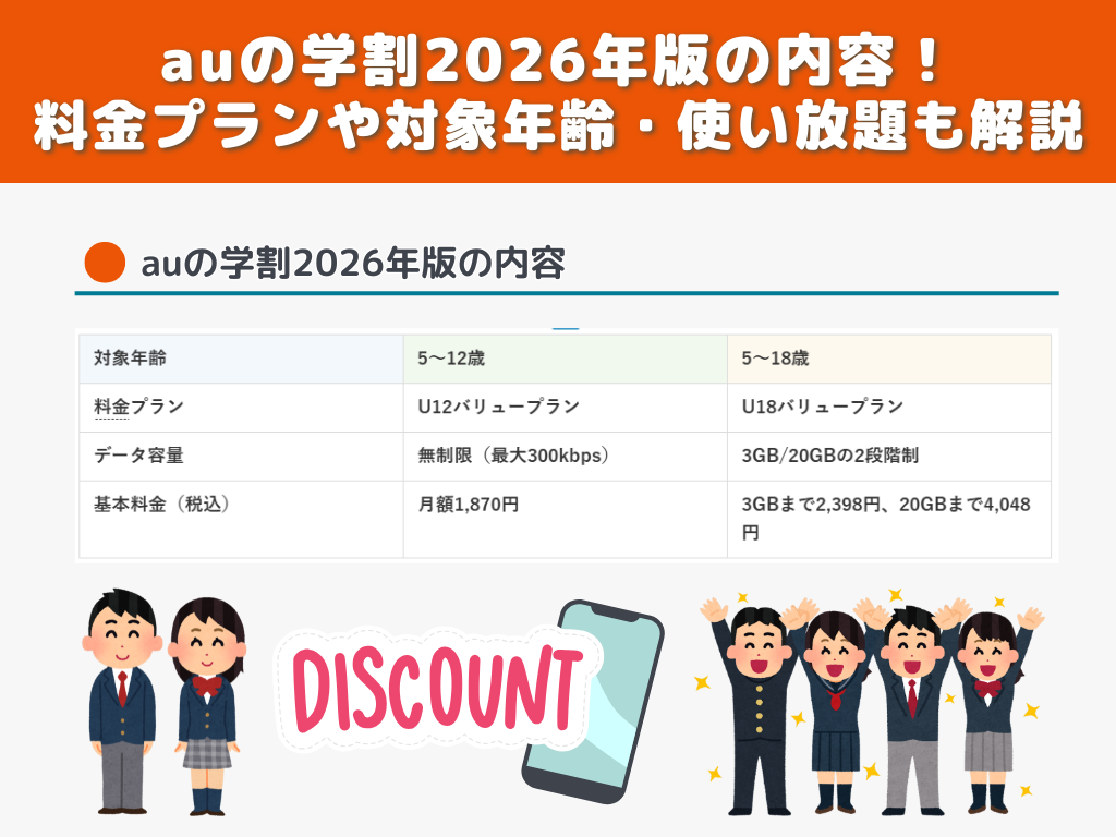 auの学割2026年版の内容！料金プランや対象年齢・使い放題も解説