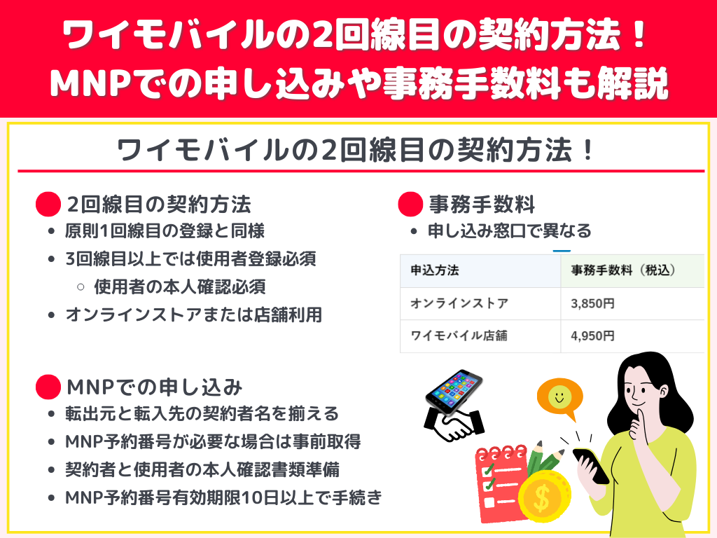 ワイモバイルの2回線目の契約方法!MNPでの申し込みや事務手数料も解説