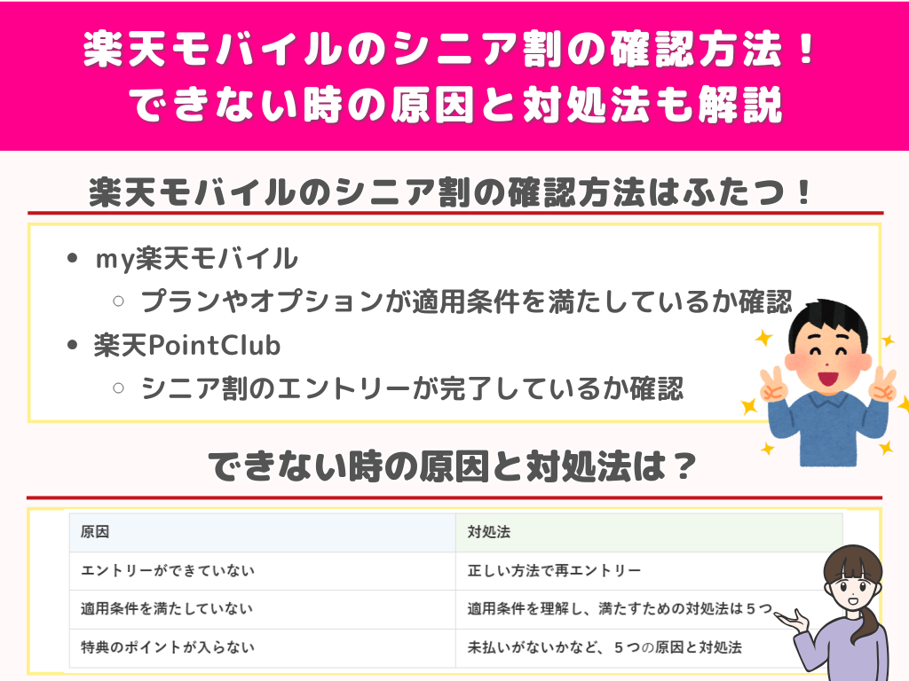 楽天モバイルのシニア割の確認方法！できない時の原因と対処法も解説