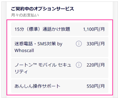オプションサービス契約確認画面